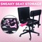 Pink Power Black Sewing Chair with Wheels and Adjustable Back Support - Hydraulic Armless Sewing Machine Chair for Crafting, Quilting - Room Furniture -Ergonomically Designed Professional Craft Chair